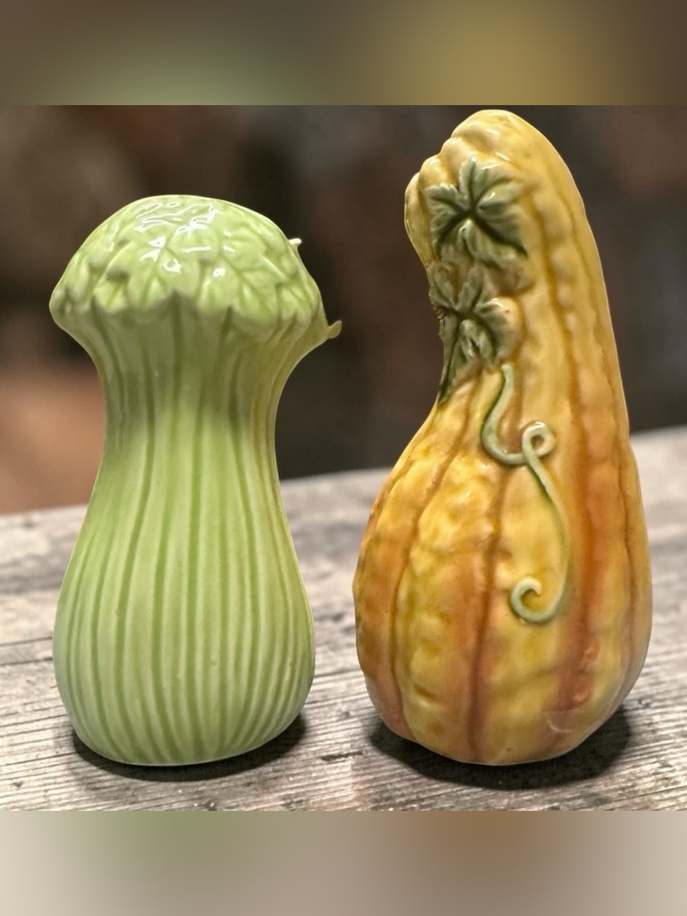 Vintage Japan Ceramic Fall Thanksgiving Squash Celery Salt Pepper Shakers